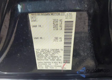 2014 Nissan Altima 2.5 Sl from USA, damaged, VIN 1N4AL3AP4EN330782